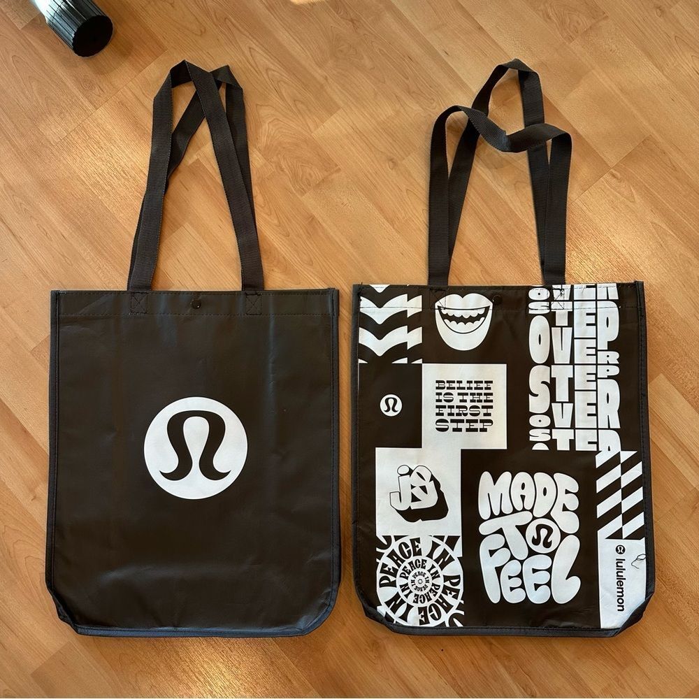Bundle 2 Large Lululemon Reusable Shopping Gift Bag Tote Brown 16" x 14" x 6"